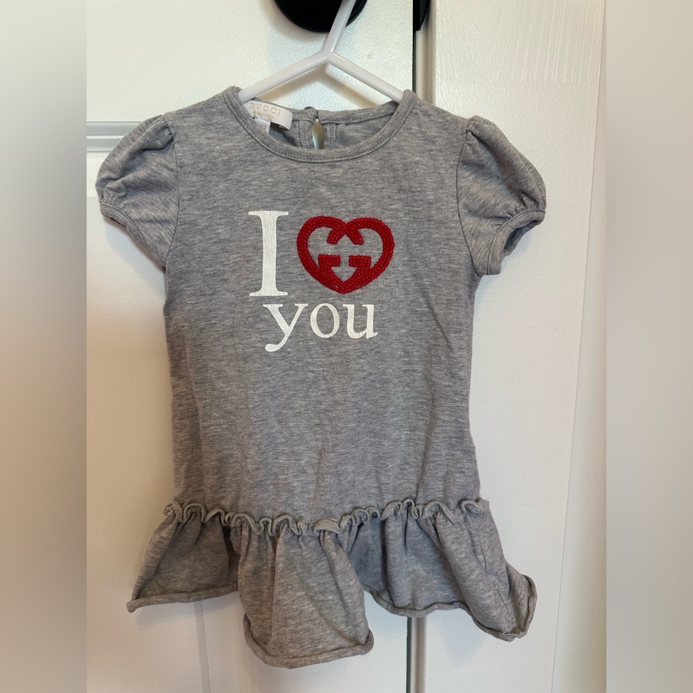 Gucci Gray Kids Dress with Red Heart Logo